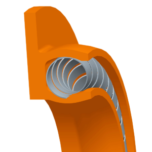 radial spring energized ptfe sealing profile, with retaining flange