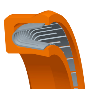 radial v-shaped spring energized ptfe sealing profile, with sharp scraper edge on the inner diameter
