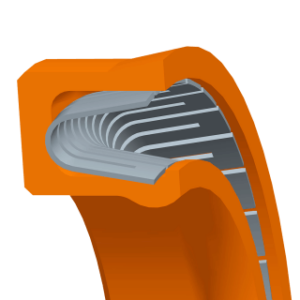 radial v-shaped spring energized ptfe sealing profile, with sharp scraper edge on the outer diameter
