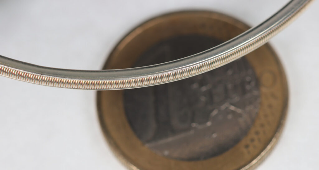 small spring energized metal c ring on top of a 1 euro coin